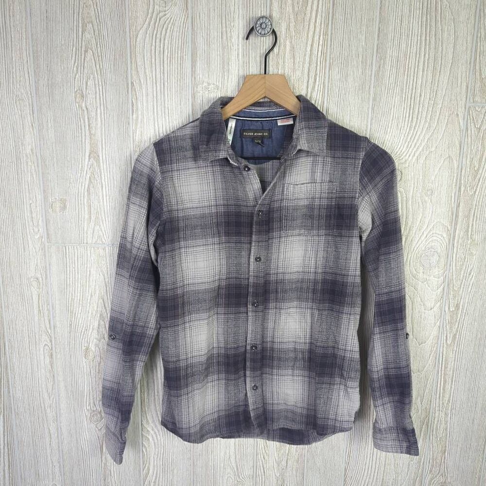 Silver Jeans CO Youth XL Grey Black Long Sleeve Casual Button Down Shirt